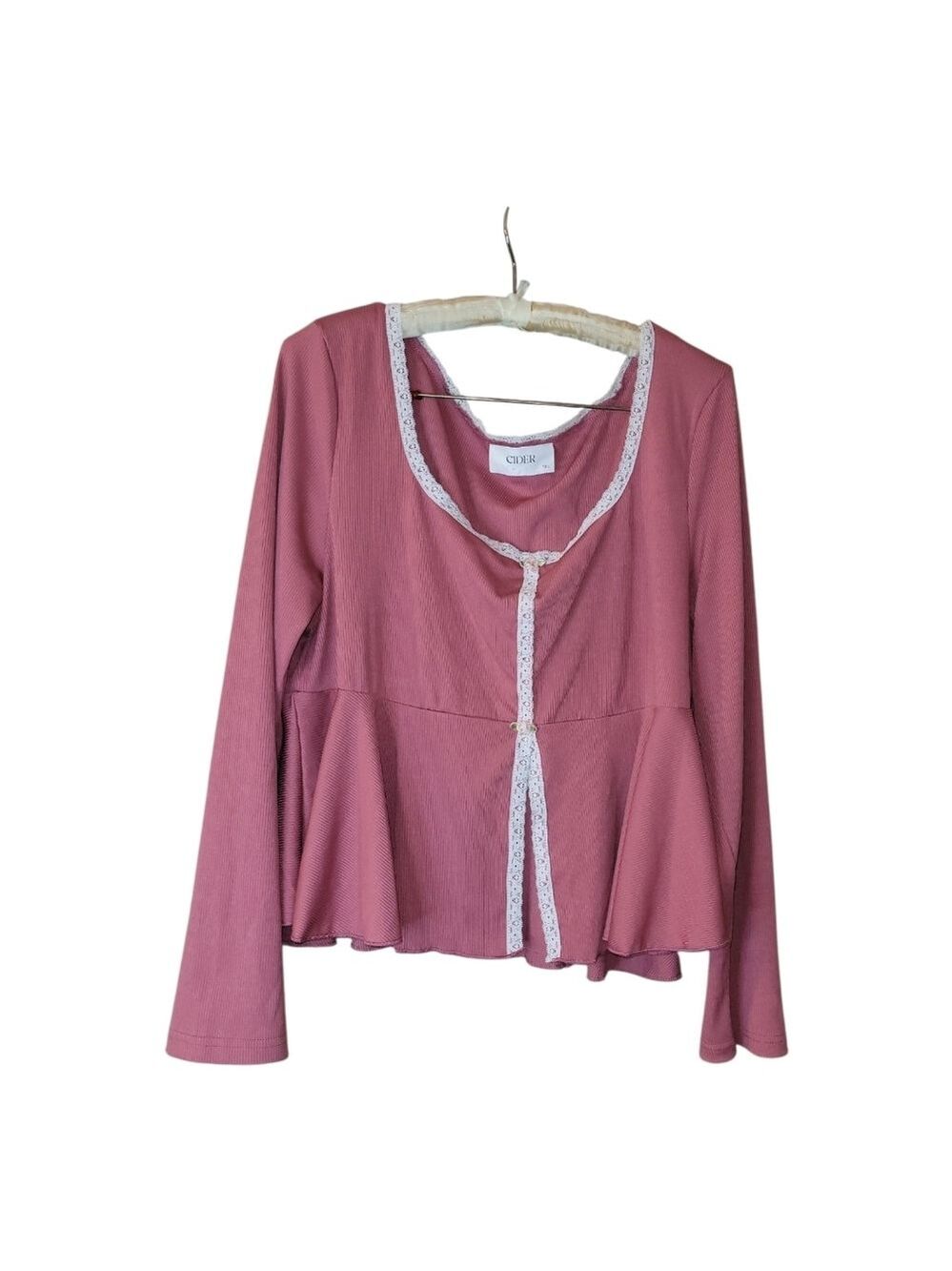 Cider Pink Feminine Long Sleeved Top 1X